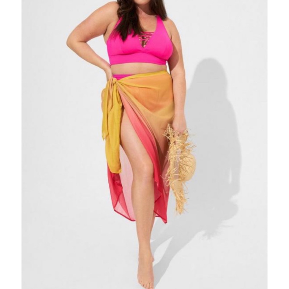 🆕 Gradient Sarong Wrap Swim Swimsuit Cover up NWT Torrid New Pink Yellow